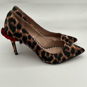 Betsey Johnson Harbur Leopard Print Pumps with Red Ruffle